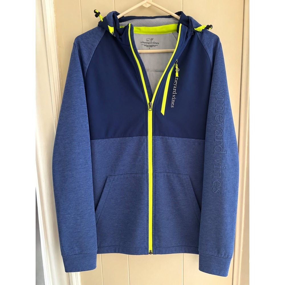 Vineyard Vines Full Zip Performance Hoodie Size L Blue Neon Yellow